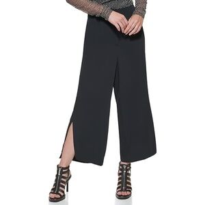 DKNY Cropped Wide-Leg Pants with Side Slit Black Size 2